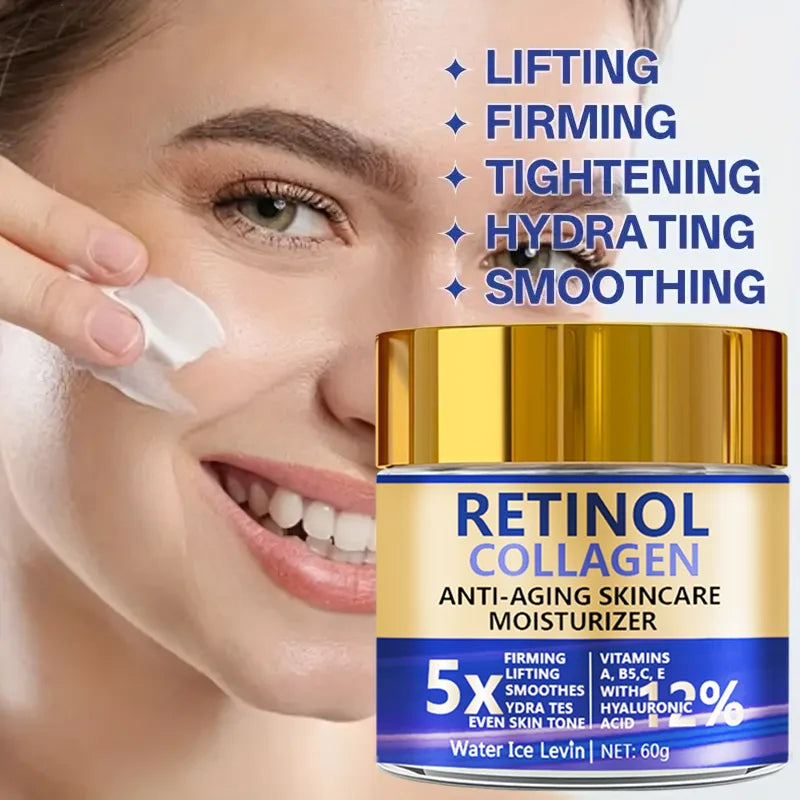 Retinol & Collagen Face Cream 60g, Anti-Aging Firming Moisturizer with Hyaluronic Acid, Fast Delivery