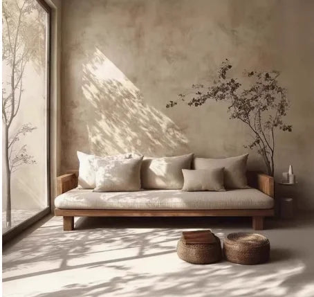 Home-use living room rustic wabi-sabi style solid wood sofa with modern minimalist design, removable and washable, available in