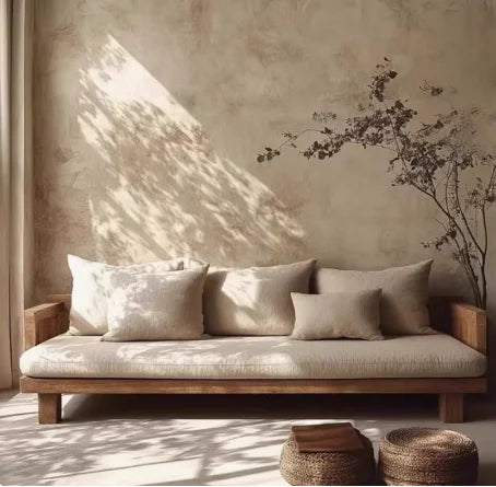 Home-use living room rustic wabi-sabi style solid wood sofa with modern minimalist design, removable and washable, available in