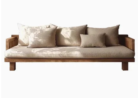 Home-use living room rustic wabi-sabi style solid wood sofa with modern minimalist design, removable and washable, available in